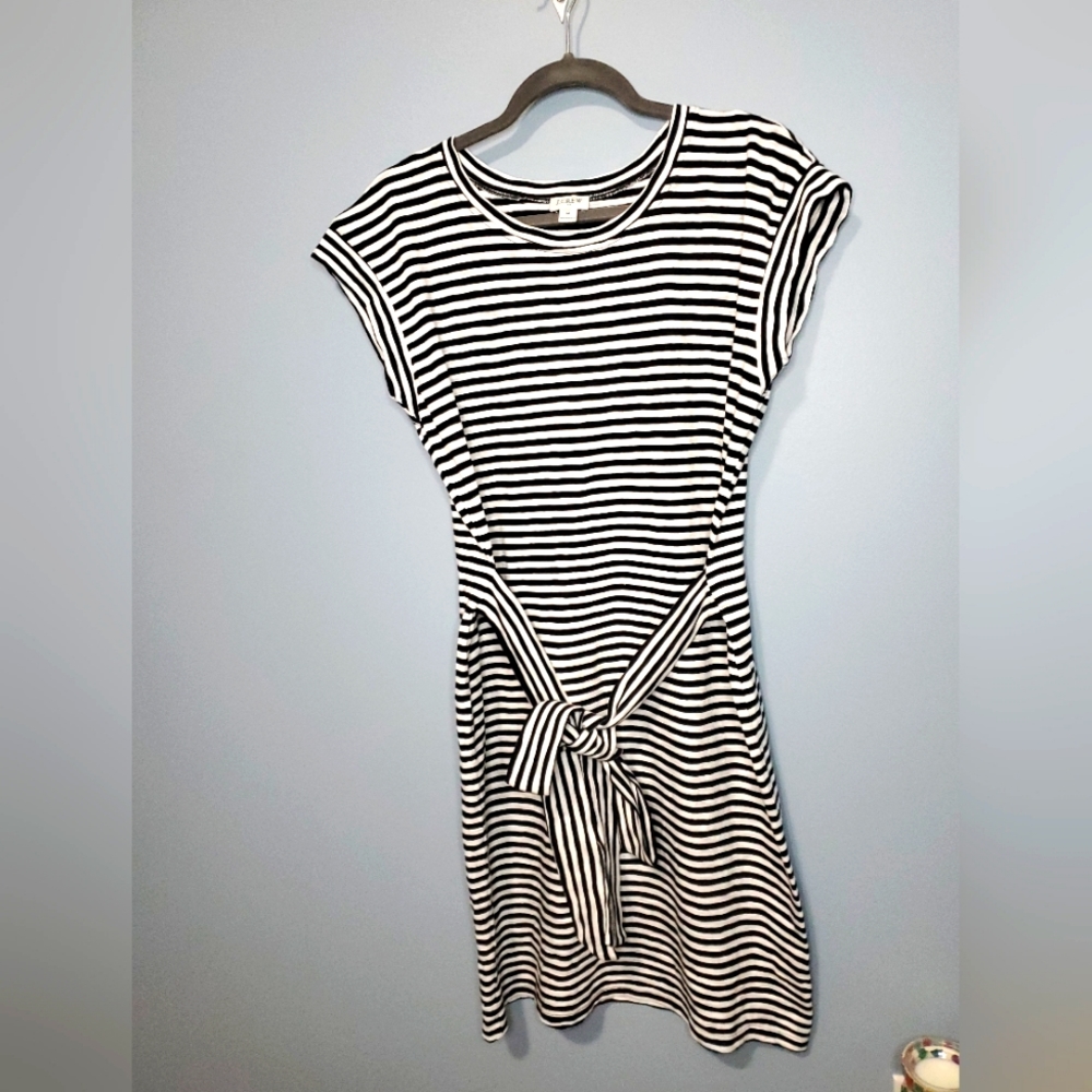J.Crew black and white striped cotton dress Size Medium tie front